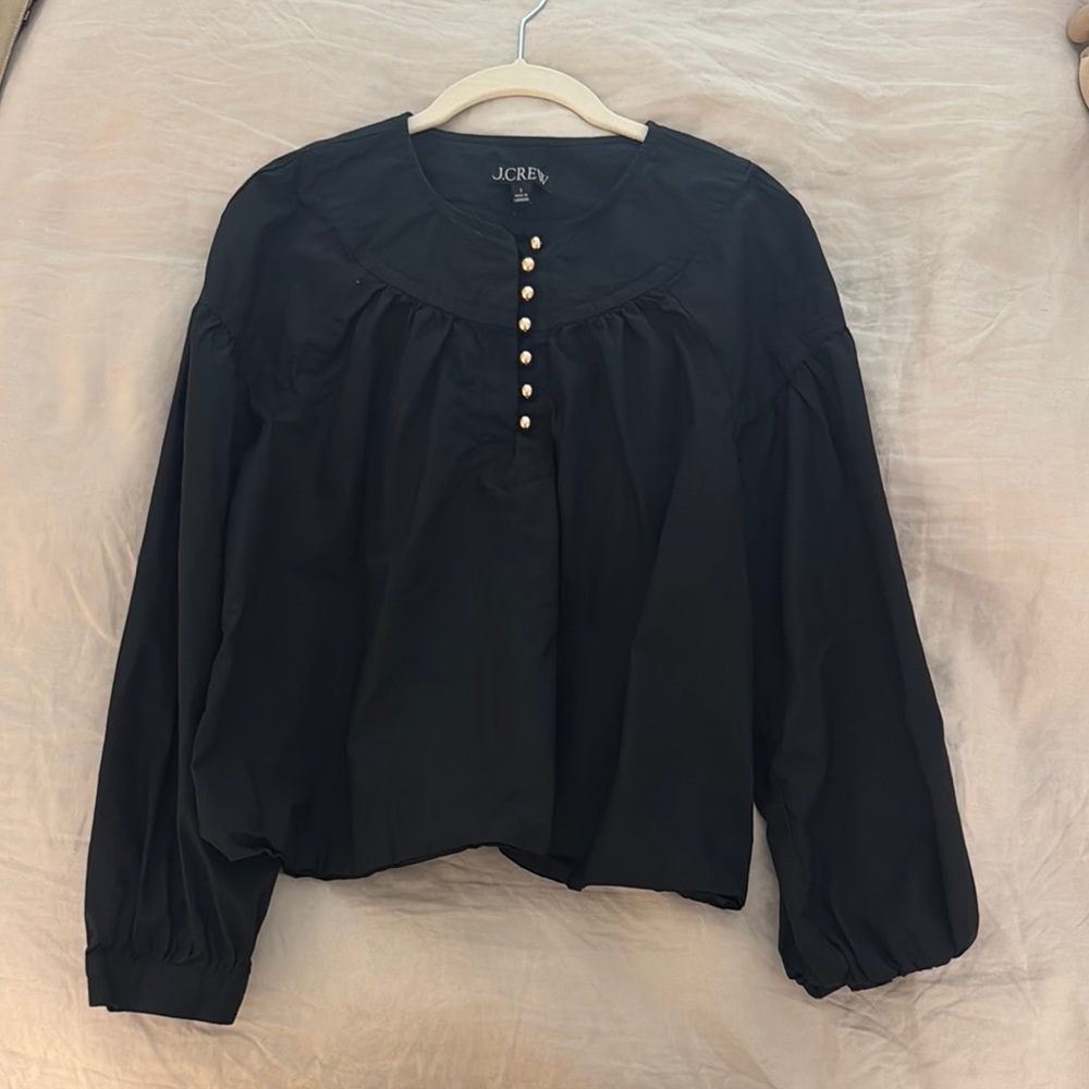 J. Crew Black Blouse with Pearl Buttons